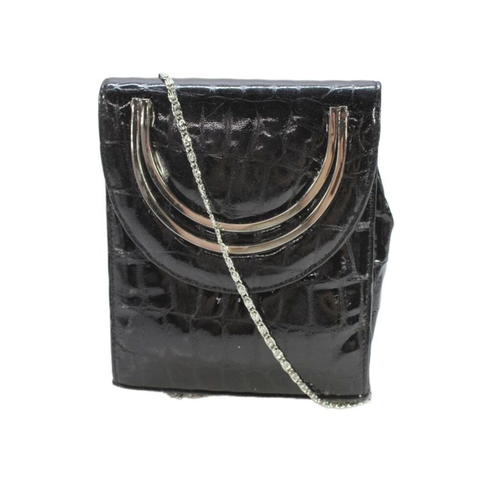 Cleo & Patek Womens Embossed Snap Closure Shoulder Bag Black